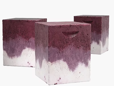 Set Of Three Modern Concrete Side Tables With Purple White Gradient Textured Surface 3d model