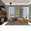 Sectional Sofa in Modern Living Room with Coffee Table Decorative Paintings and Large Windows
