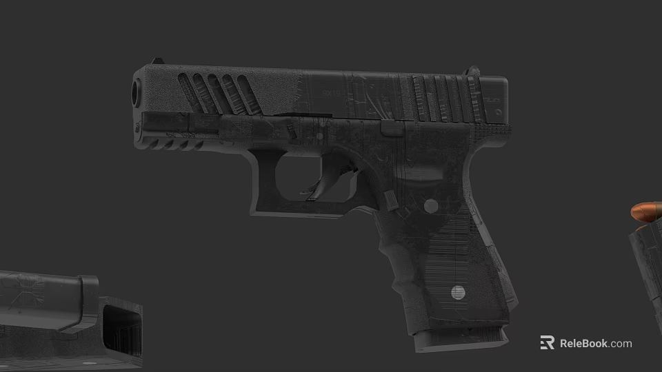 Modern Tactical Pistol With Black Finish Textured Grip And Ergonomic Design 3d model 