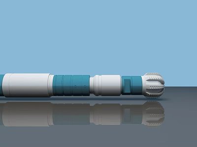 3D Rendered Cylindrical Object With Teal And White Segmented Design And Reflection On Smooth Surface 3d model