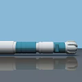 3D Rendered Cylindrical Object With Teal And White Segmented Design And Reflection On Smooth Surface
