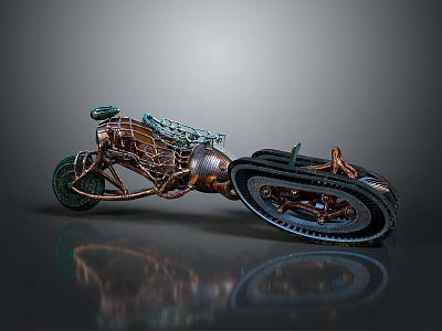 Industrial Design Motorcycle With Track Rear Wheel Metallic Body And Copper Green Details 3d model