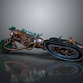 Industrial Design Motorcycle With Track Rear Wheel Metallic Body And Copper Green Details