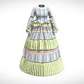Vintage Striped Dress With Layered Ruffles Flared Cuffs And Pastel Colors