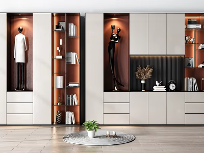 Modern Decorative Cabinet With Open Shelves Closed Cabinets Books And Decorative Sculptures 3d model