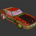 Red Vintage Rusty Sports Car With Black Hood And Gold Wheels