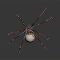 Shiny Red Silver Mechanical Spider With Multiple Legs And Spherical Metallic Body 3d model