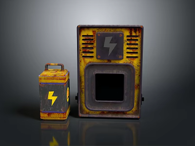 Vintage Rusty Metal Devices With Lightning Symbol In Two Sizes And Old Design 3d model
