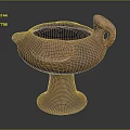 Traditional Terracotta Vessel With Bird Head Handle And Carved Patterns On Pedestal Base