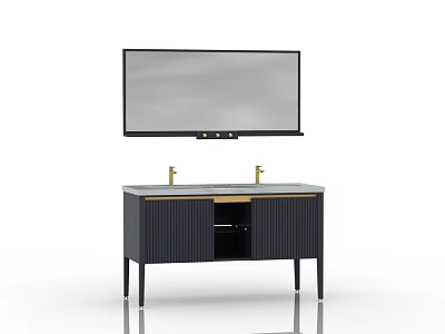 Sleek Modern Bathroom Vanity Cabinet With Mirror Gold Faucets And Striped Design 3d model