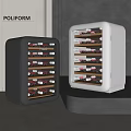 Modern Black And White Wine Coolers With Wooden Racks And Stored Wine Bottles