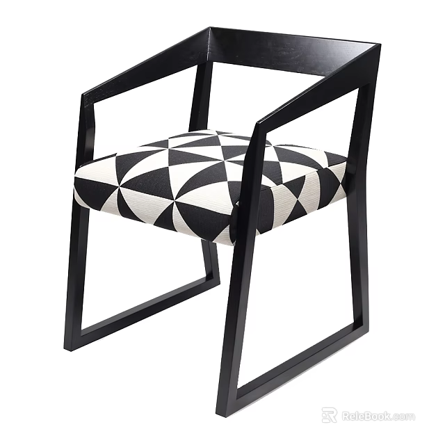 Modern Single Chair With Black Frame And Geometric Pattern Seat Fabric 3d model