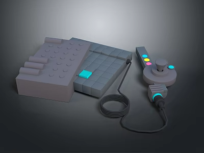 3D Rendered Gray Game Console And Controller With Colorful Buttons And Connected Cable 3d model