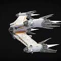 Futuristic Sci Fi Spaceship With Detailed Metallic Structure And Orange Accents