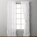 White Ruffled Sheer Curtains Hanging On Window With Gray Wall Background 3d model