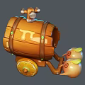 Cartoon Decorative Storage Barrel With Eyes Yellow Wheels Metal Parts And Small Orange Character