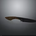 Tactical Weapon Knife With Wooden Handle Sharp Metal Blade And Reflection