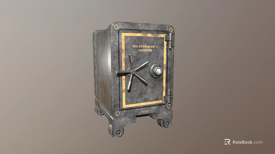Vintage Industrial Safe Furniture With Dark Finish And Gold Accents 3d model 
