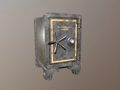 Vintage Industrial Safe Furniture With Dark Finish And Gold Accents 3d model