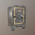 Vintage Industrial Safe Furniture With Dark Finish And Gold Accents