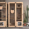 Decorative Wooden Cat Cabinet With Shelves Perches And Potted Plants