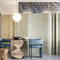 Modern Living and Dining Room Interior With Green Velvet Sofa Metal Chair And Herringbone Floor
