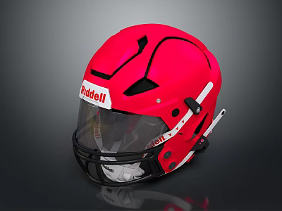 Riddell Red Football Helmet With Black Accents And Clear Facemask 3d model