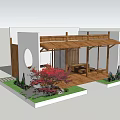Japanese Traditional Courtyard Design With Wooden Structure Red Maple And Stone Lanterns