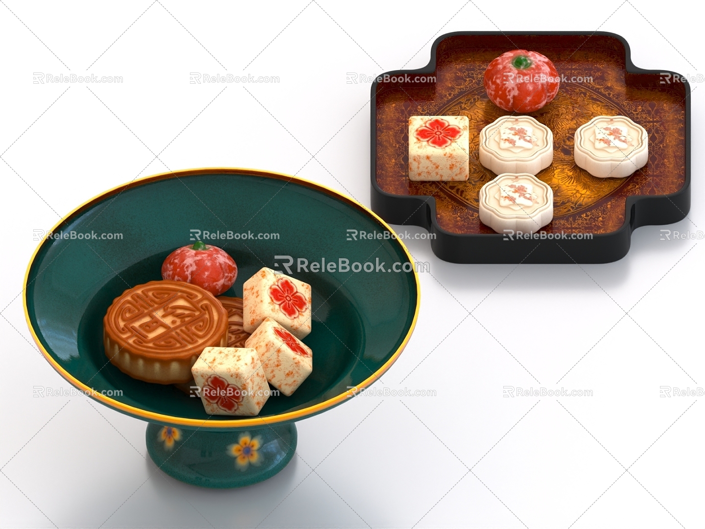 Moon Cake Chinese Pastry Chinese Dinner Plate Food Box 3d model