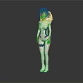 Anime Style Female Character With Short Hair In White And Blue Tight Fitting Suit