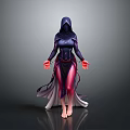 Hooded Woman Barefoot Wearing Dark Robe With Purple Pink Gradient And Outstretched Hands