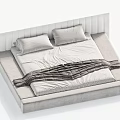 Modern Minimalist Double Bed with White Headboard Soft Pillows and Gray Blanket