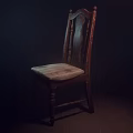 Classic Wooden Leisure Chair With Carved Backrest And Striped Fabric Seat