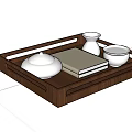 White Ceramic Tea Set On Wooden Tray With Lidded Container Small Jug Bowl And Mat
