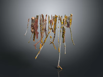Modern Abstract Sculpture With Slender Rustic Yellow White Metal Components 3d model