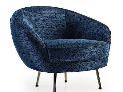 Navy Blue Textured Velvet Accent Chair With Curved Design And Metal Legs 3d model