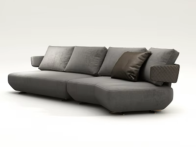 Modern Asymmetrical Sofa With Gray Fabric Upholstery And Stylish Decorative Pillows Design 3d model