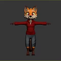 Cute Fox Game And Movie Character With Orange Ears Big Eyes Red Hoodie And Blue Shorts Standing