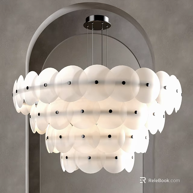 Contemporary White Chandelier With Layered Circular Disc Design For Living Room Lighting Decor 3d model 