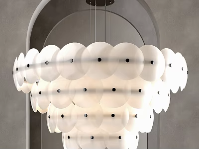 Contemporary White Chandelier With Layered Circular Disc Design For Living Room Lighting Decor 3d model