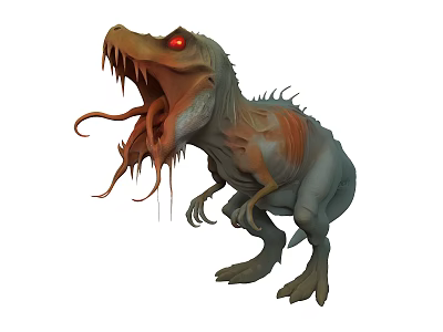 Ferocious Dinosaur Character With Red Eyes Open Mouth And Sharp Teeth 3d model