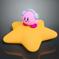 Cute Pink Cartoon Character Wearing Blue Headphones Sitting On Yellow Star