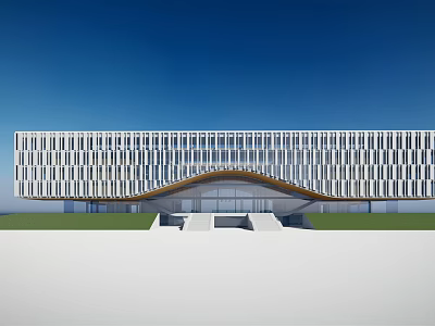 Modern School Building Exterior With Curved Roof White Facade And Glass Curtain Wall 3d model