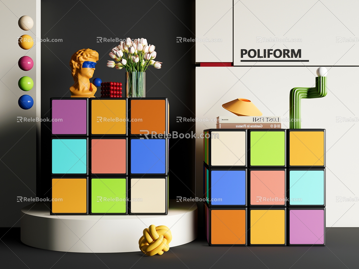 Modern Bedside Cabinet Dopamine Bedside Cabinet Rubik's Cube Memphis Bauhaus 3d model