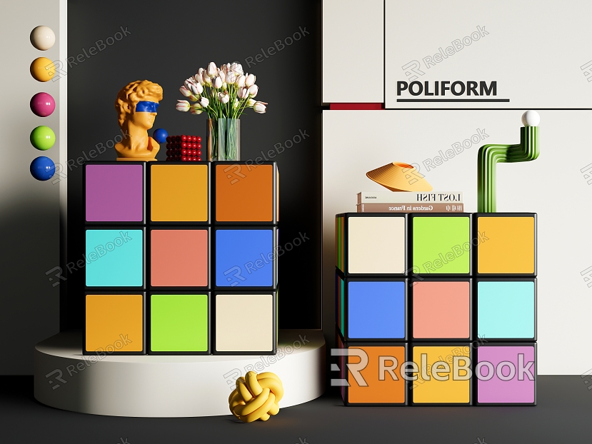 Modern Bedside Cabinet Dopamine Bedside Cabinet Rubik's Cube Memphis Bauhaus model