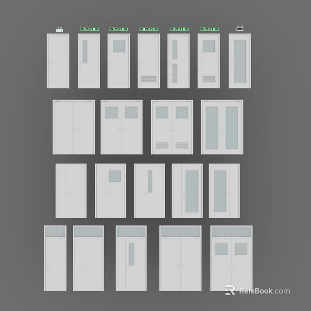 Various Interior Door Designs With Different Panel And Window Styles 3d model