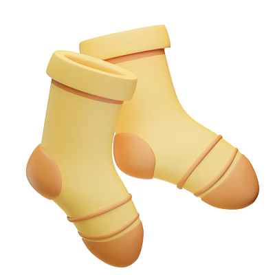 Cute Yellow Socks With Orange Toes Heels Cuffs And Striped Design 3d model