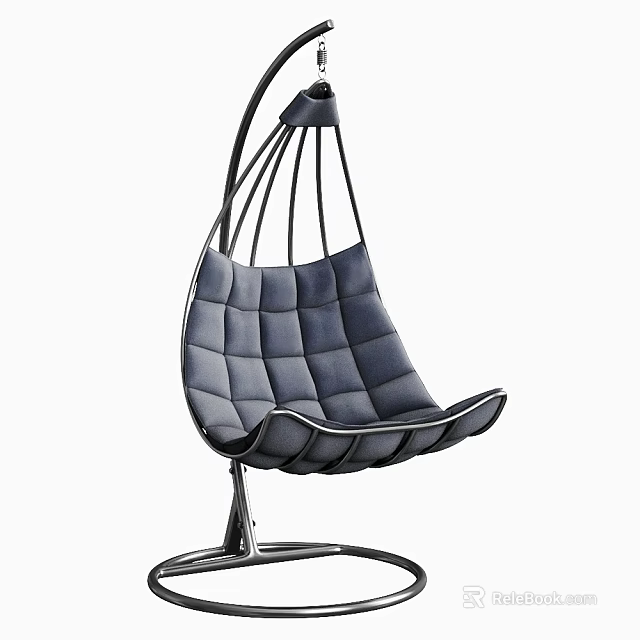 Modern Comfortable Hanging Chair With Padded Fabric Seat And Curved Metal Frame Design 3d model 