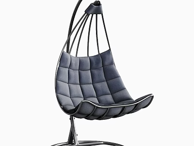 Modern Comfortable Hanging Chair With Padded Fabric Seat And Curved Metal Frame Design 3d model