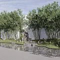 Courtyard Garden Featuring Bamboo Trees White Wall Stone Path And Pond With Rockery